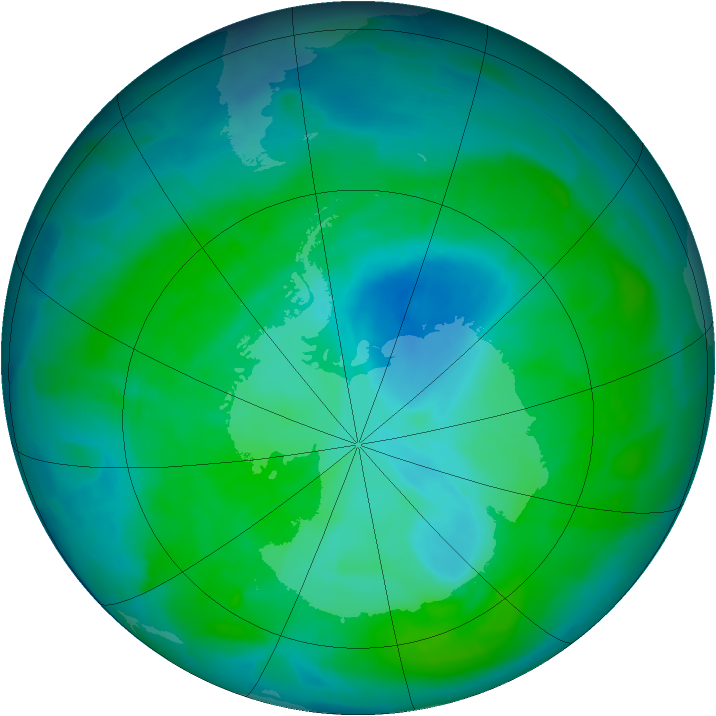 Antarctic ozone map for 01 January 2012